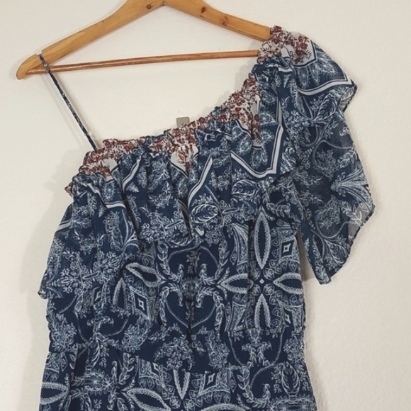 MISA Ezri Mini Dress One Shoulder Blue White Size Large - Picture 4 of 16